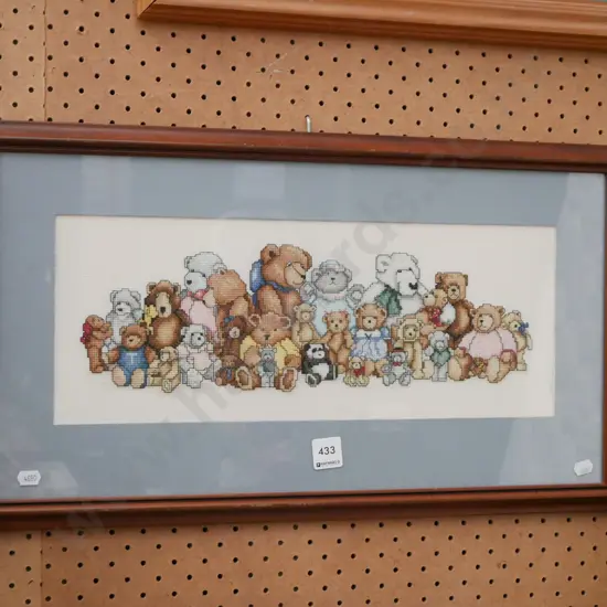 framed teddy bear needlework