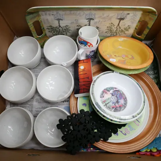 box; plates, wooden plate, bowls etc