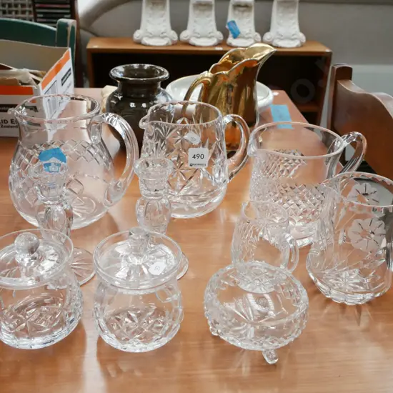 cut crystal jugs, candlesticks, bowl etc