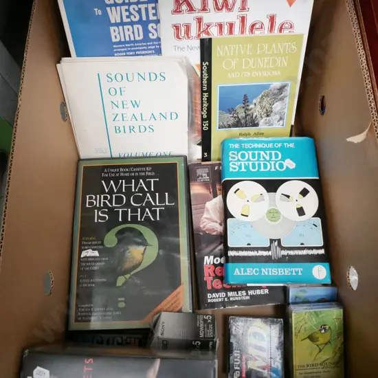 box; LPs and tapes of bird sounds etc