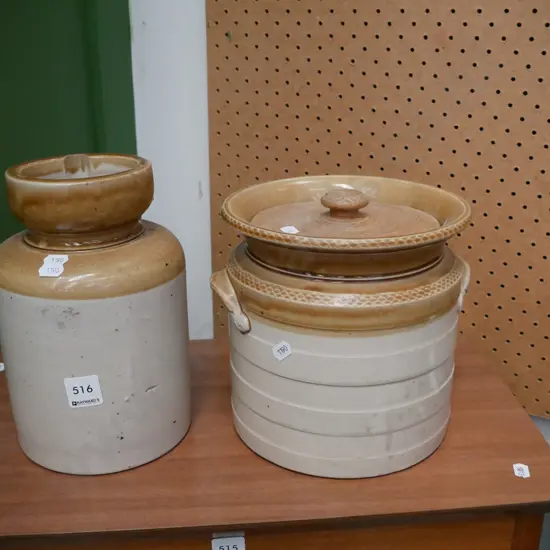 2x lidded storage crocks H-230