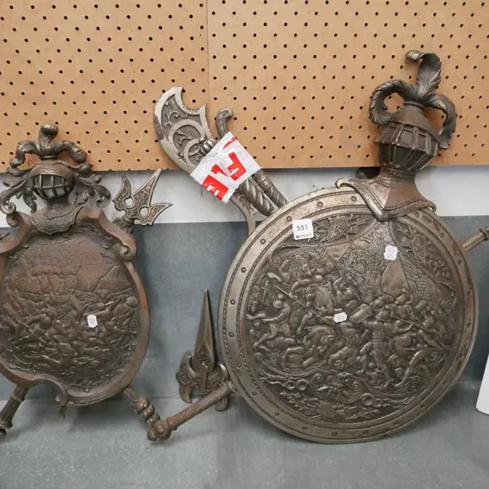 2x cast metal shield wall art - need attention