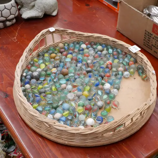 cane tray and marbles