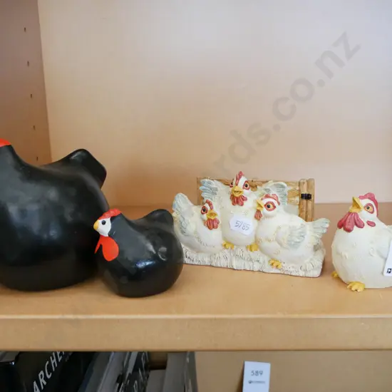 2x small happy hens, letter rack, candlestick