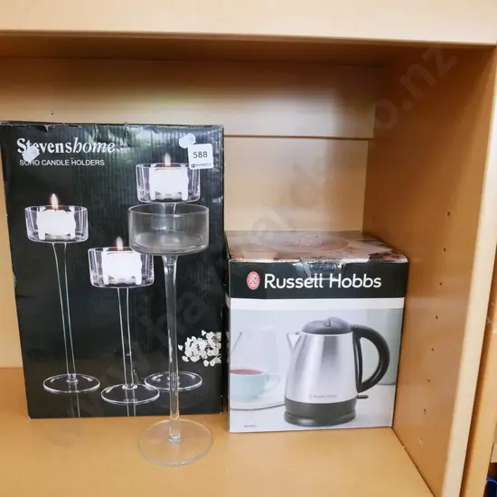 small Russell Hobbs kettle, candle holders