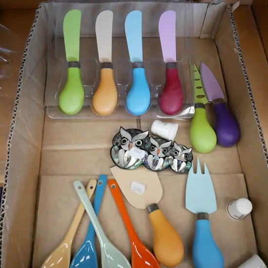 box; cheese knives, spoons etc