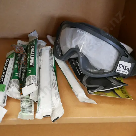 safety light sticks, flight deck goggles