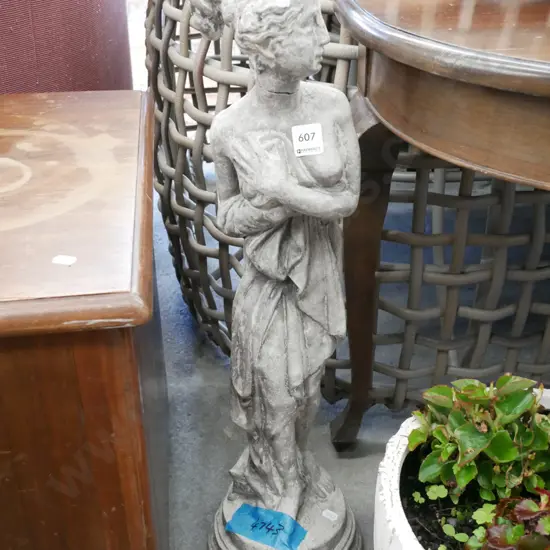 female garden ornament, has repair to neck H-650