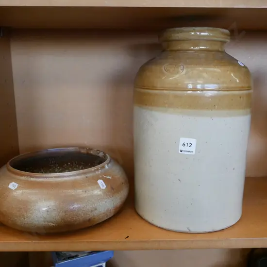 studio pottery vase & salt glazed narrow mouth crock