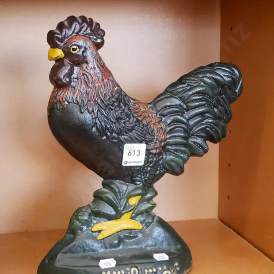 painted cast iron chicken door stop