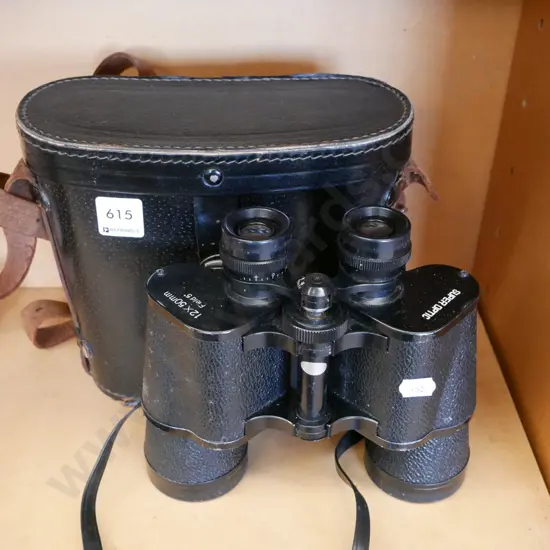 leather cased 12x50 field binoculars