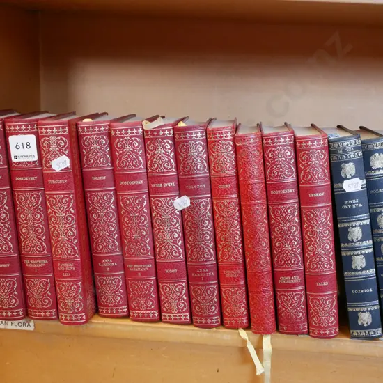 shelf of leather bound books