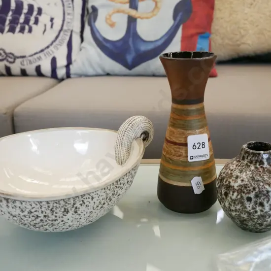 small German pottery vase, studio pottery bowl & one other small vase