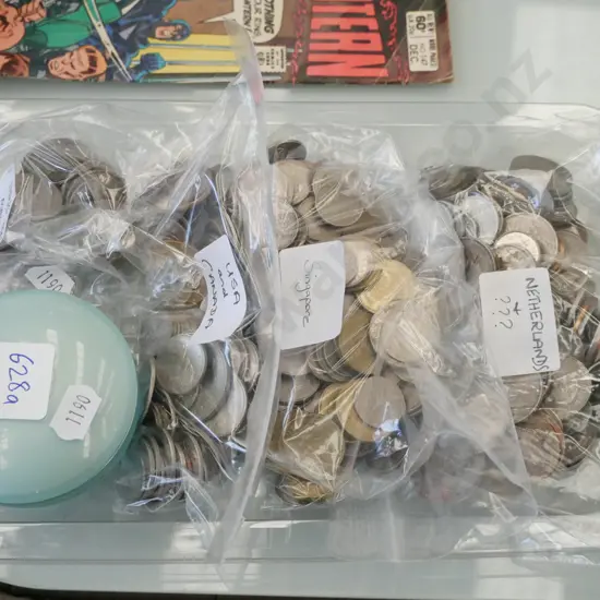 plastic tray of coins