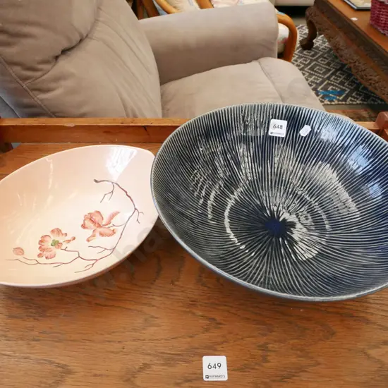 Carltonware bowl & blue & white striped ceramic fruit bowl