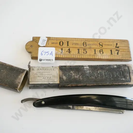 vintage straight razor, folding ruler