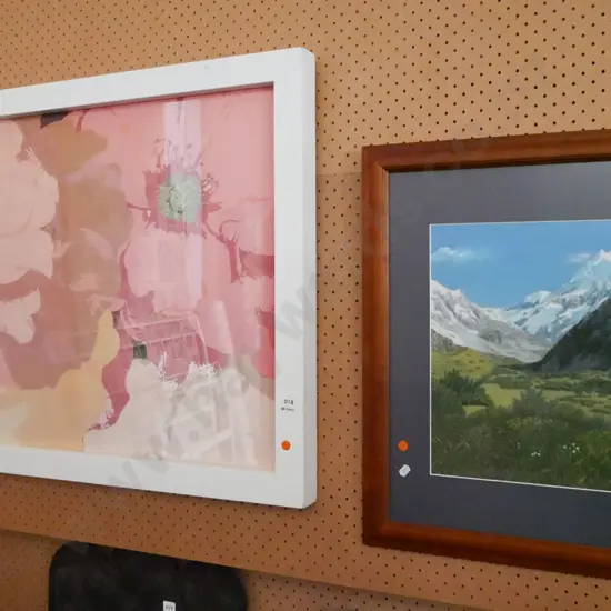 framed pastel -Mt Cook, framed floral print - orange dots