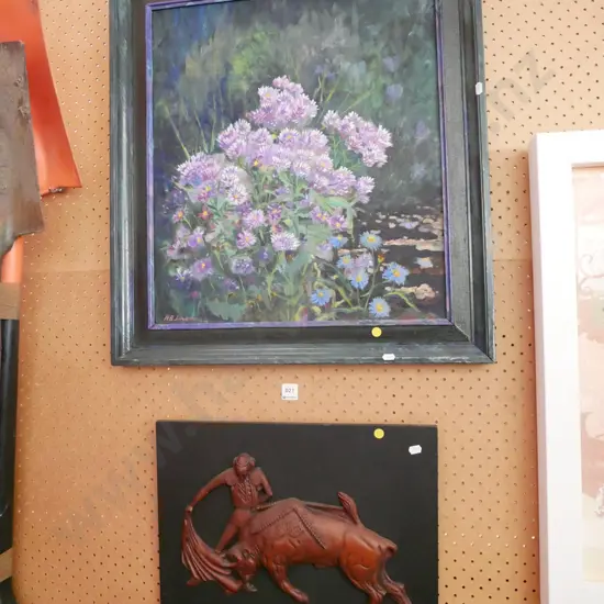 framed oil - flowers, composite 3D matador art - yellow dots