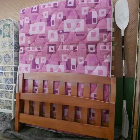 queen slat base, mattress and headboard