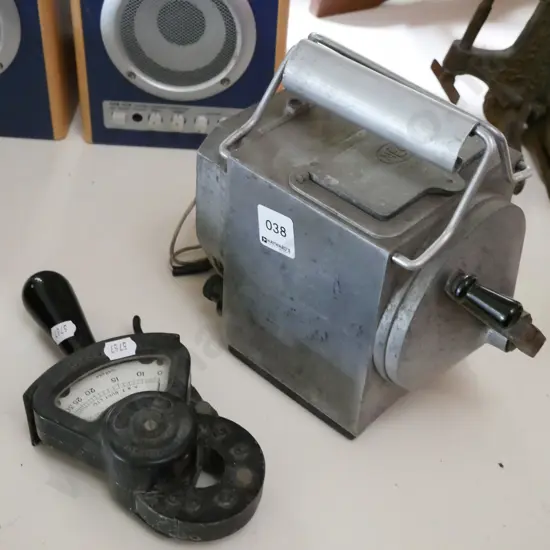 small hand wound electric generator, vintage amp metre