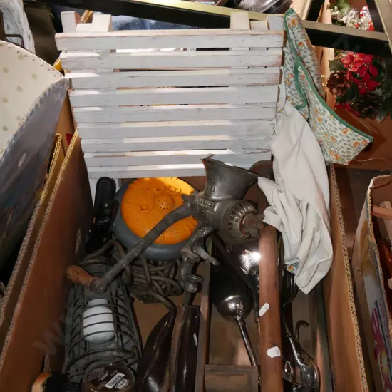 box; bench top mincer, part fireside set etc