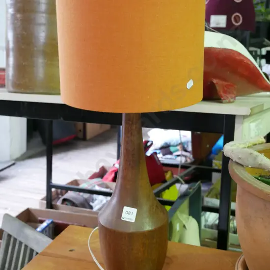 mid-century turned base table lamp with orange shade
