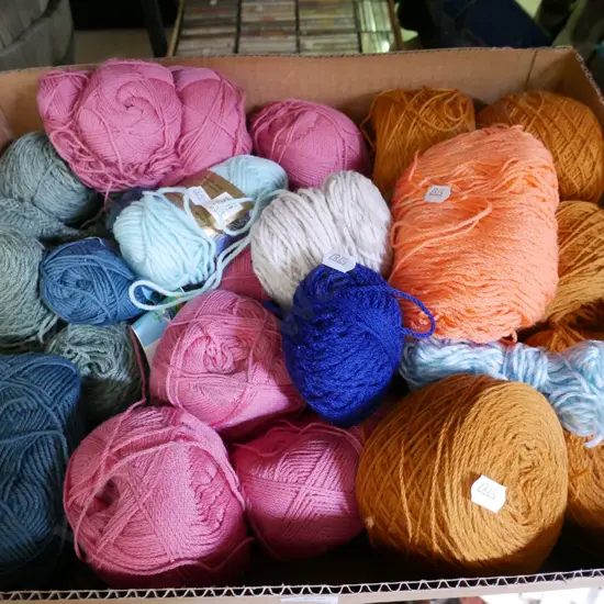 box of knitting yarn