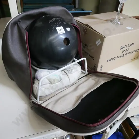 indoor bowling ball, bag, shoes