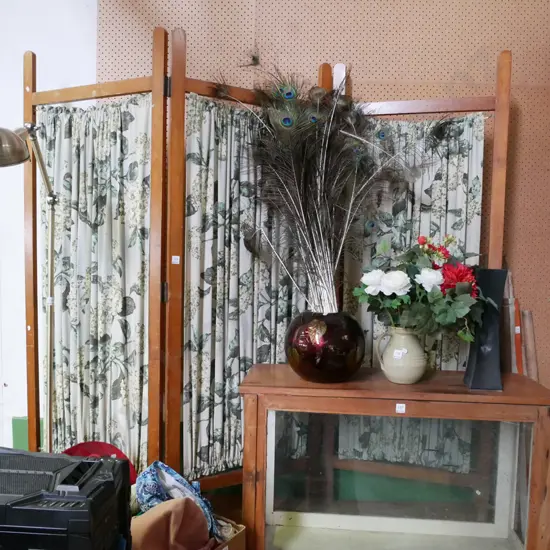 3 panel wood and fabric screen