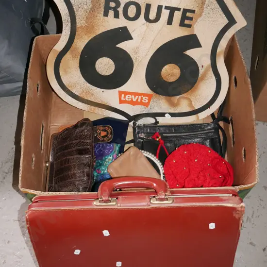 box; suitcase, purses, hand bags etc