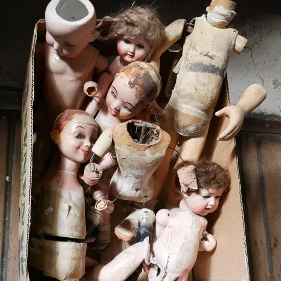 box; vintage doll parts