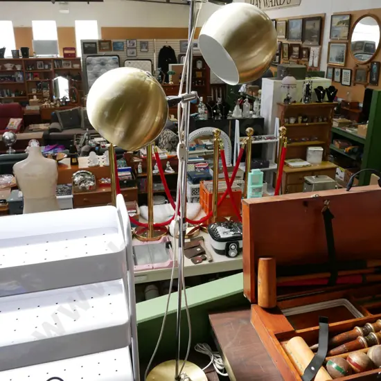 retro spun aluminium twin light standard lamps - some dents