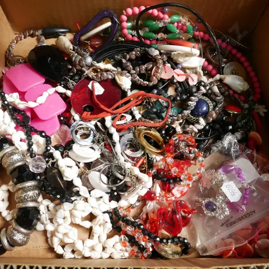 cardboard box and costume jewellery