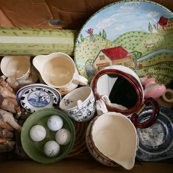 box; plates, jugs, cups etc