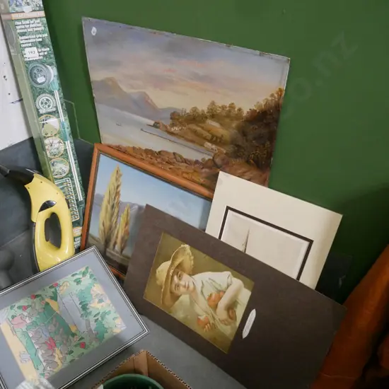 various framed and unframed artworks