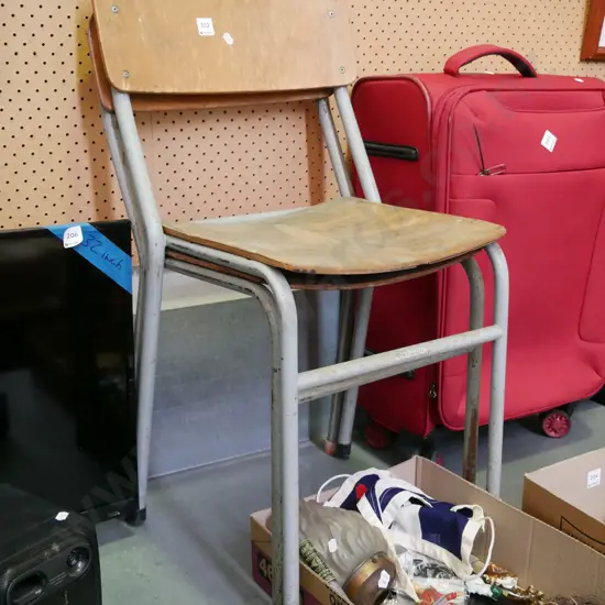 2x metal and pine school chairs
