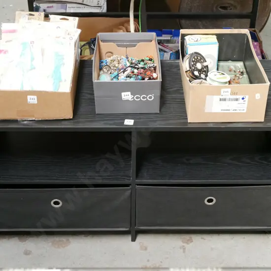 mdf faux wood entertainment unit with 2 fabric storage baskets