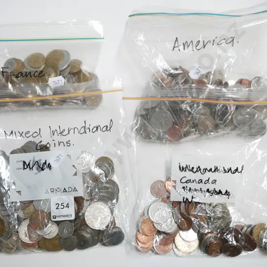 various bags of coins