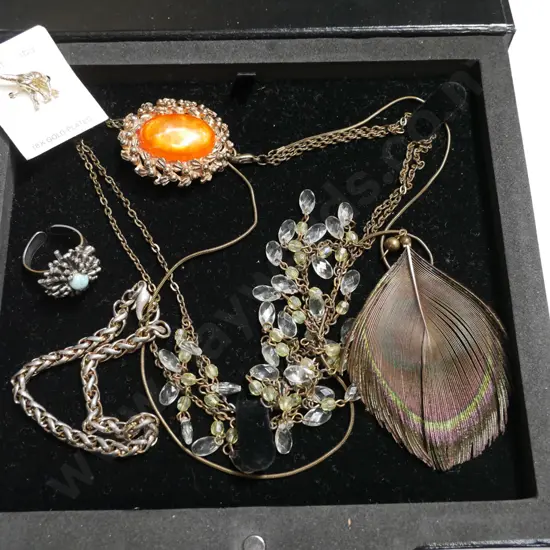 box; ring, brooch, necklaces