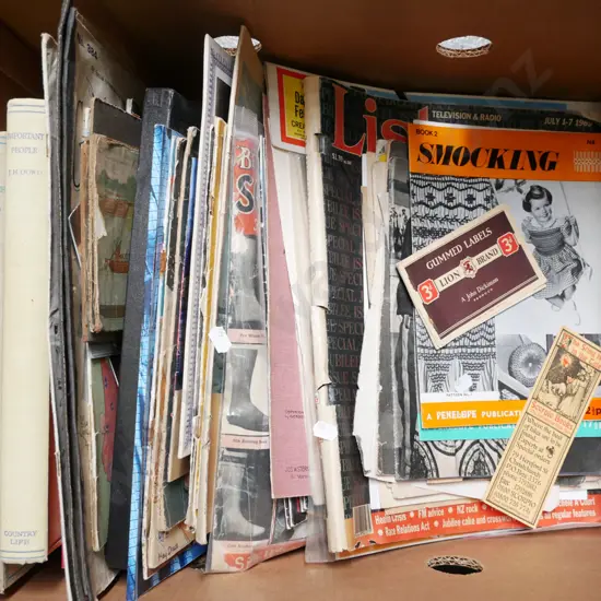 box; vintage magazines etc