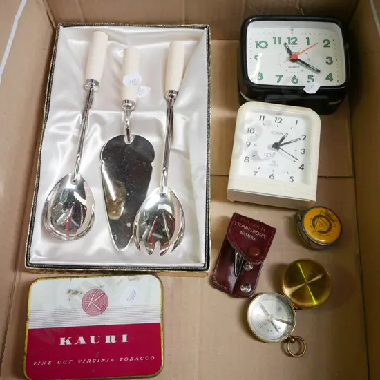 box; serving set, bedside clocks, nail clippers etc