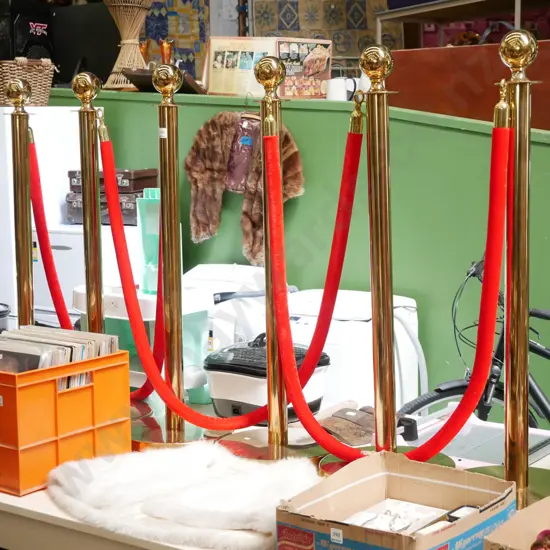 6x brass bollards with red velvet ropes Each H-1000