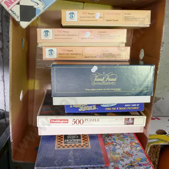 box of games, puzzles