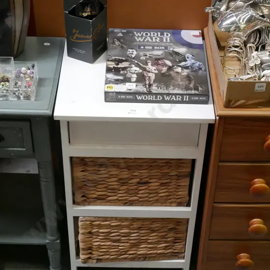 white melteca chest with 2 seagrass baskets H-710 W-410 D-360