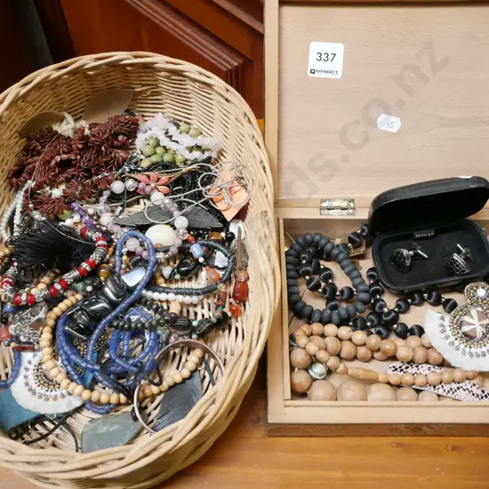 wooden inlay box, costume jewellery