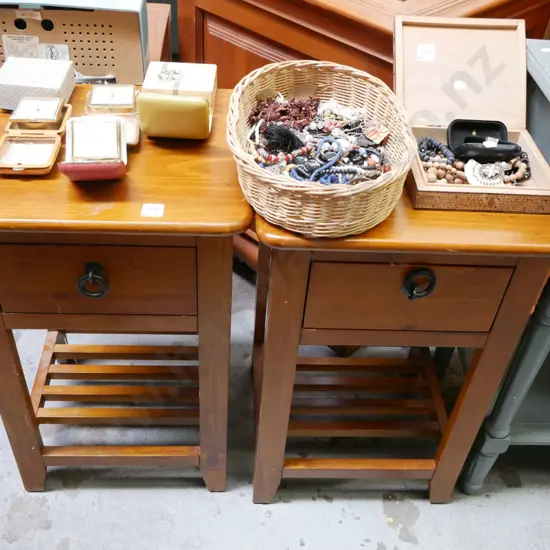 pair of pine single drawer bedside cabinets