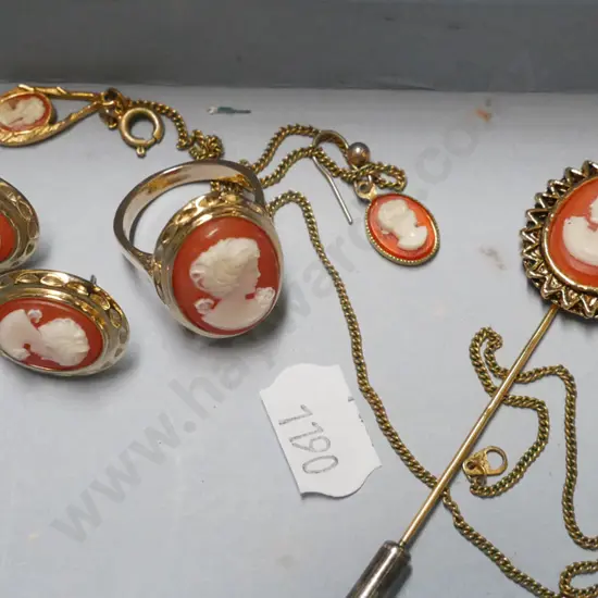 costume jewellery; cameo ring, necklaces & brooch