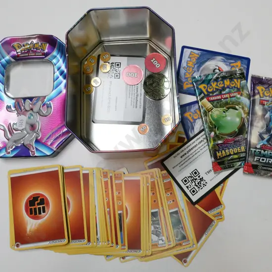 tin of Pokemon collector cards