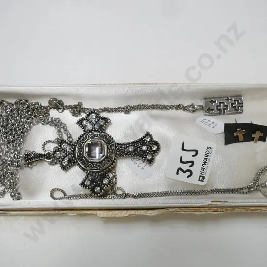 3x religious themed necklaces & crucifix earrings