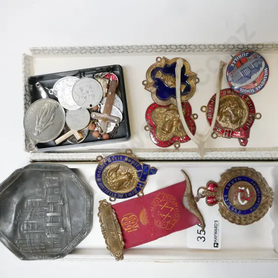tray pendants, crucifix badges, medals